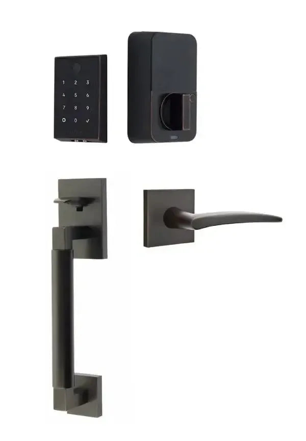 Emtek EMPowered 2 Touch Entry Set with Hercules Smooth Grip and Poseidon Lever in Oil Rubbed Bronze finish