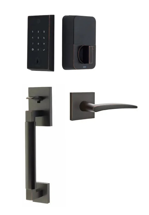 Emtek EMPowered 2 Touch Entry Set with Hercules Smooth Grip and Poseidon Lever Oil Rubbed Bronze