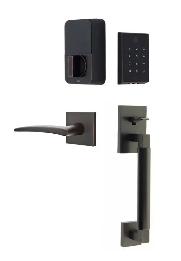 Emtek EMPowered 2 Touch Entry Set with Hercules Smooth Grip and Poseidon Lever Oil Rubbed Bronze