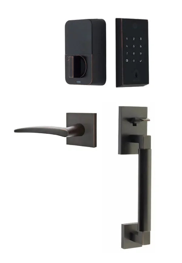 Emtek EMPowered 2 Touch Entry Set with Hercules Smooth Grip and Poseidon Lever Oil Rubbed Bronze