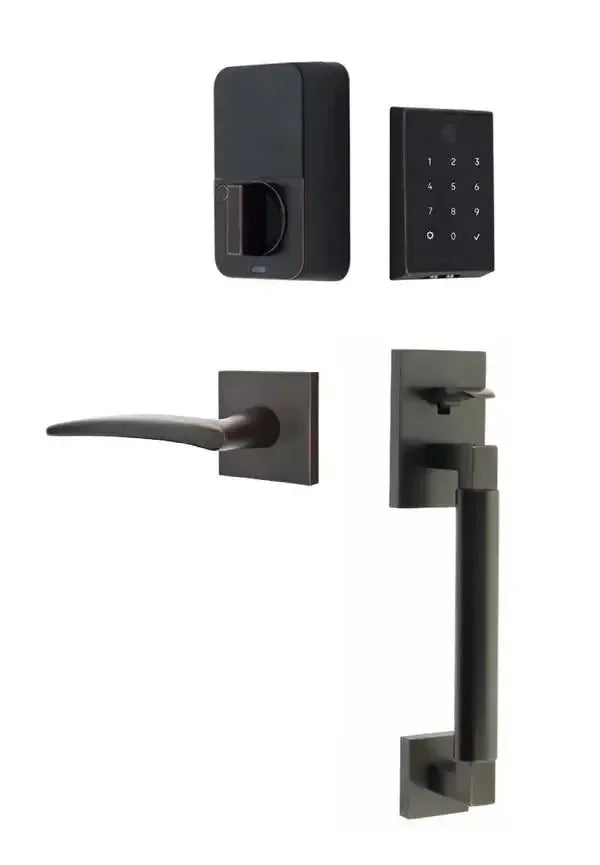 Emtek EMPowered 2 Touch Entry Set with Hercules Smooth Grip and Poseidon Lever in Oil Rubbed Bronze finish