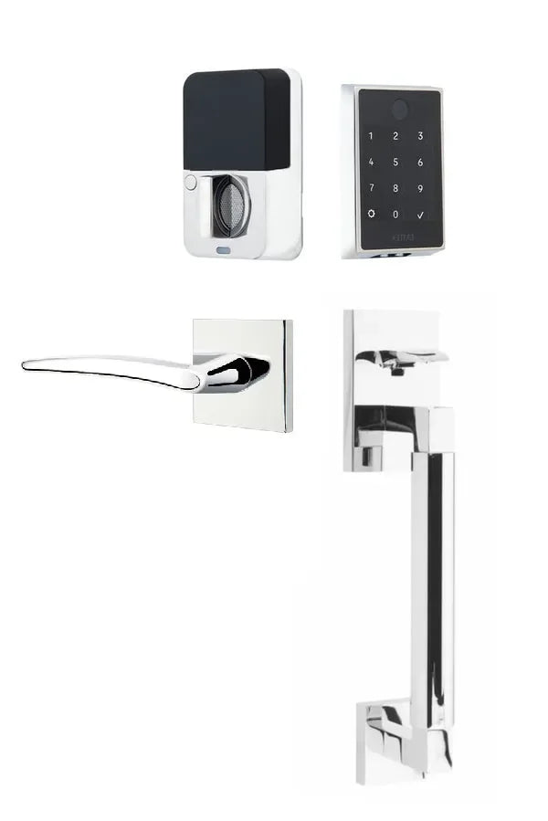 Emtek EMPowered 2 Touch Entry Set with Hercules Smooth Grip and Poseidon Lever Polished Chrome