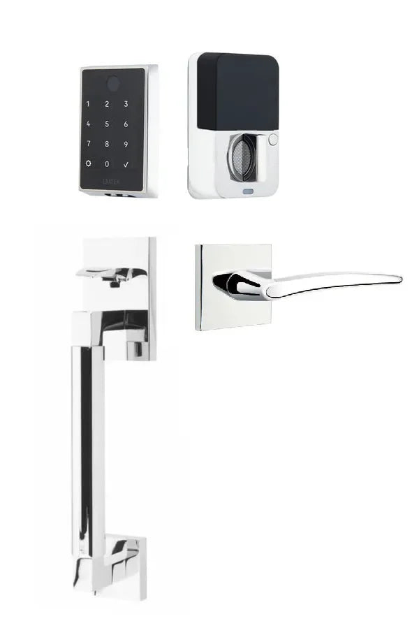 Emtek EMPowered 2 Touch Entry Set with Hercules Smooth Grip and Poseidon Lever Polished Chrome