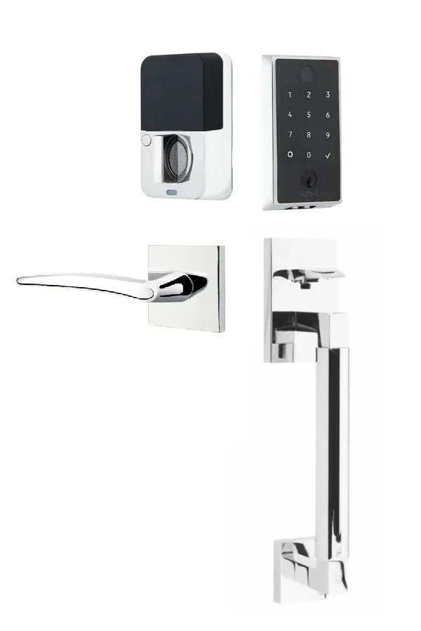 Emtek EMPowered 2 Touch Entry Set with Hercules Smooth Grip and Poseidon Lever Polished Chrome