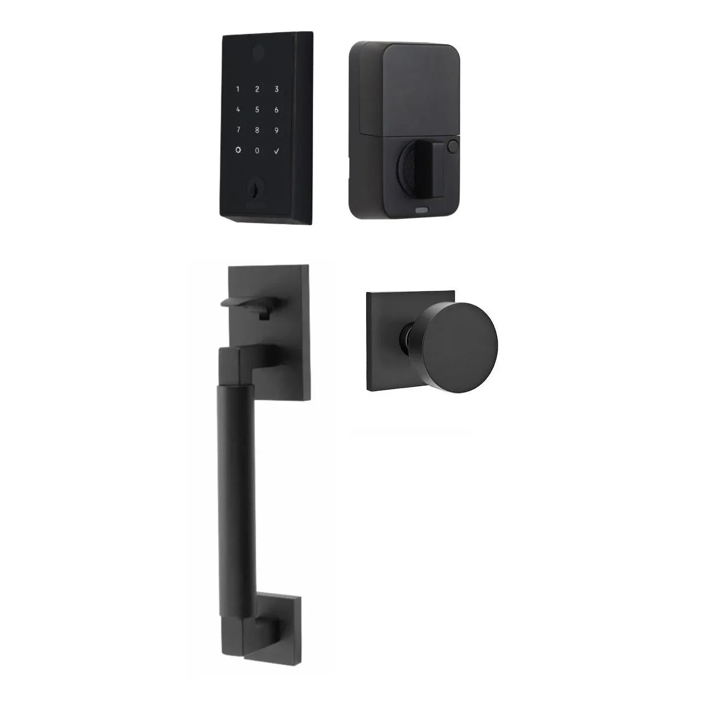 Emtek EMPowered 2 Touch Entry Set with Hercules Smooth Grip and Round Knob Flat Black