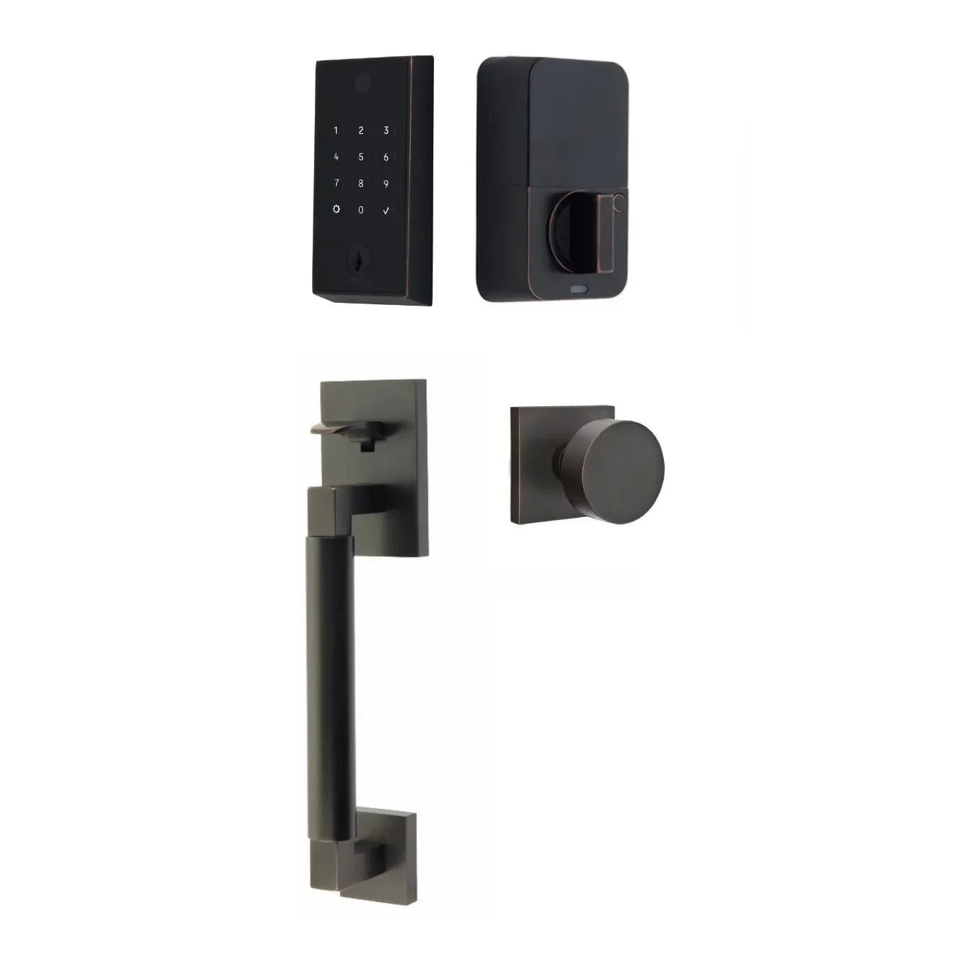 Emtek EMPowered 2 Touch Entry Set with Hercules Smooth Grip and Round Knob Oil Rubbed Bronze