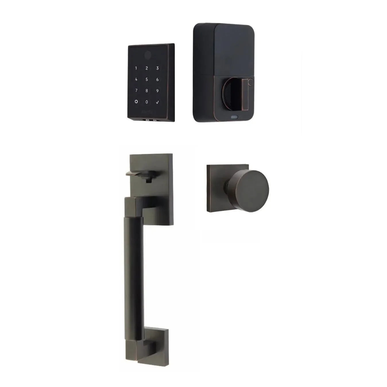 Emtek EMPowered 2 Touch Entry Set with Hercules Smooth Grip and Round Knob Oil Rubbed Bronze