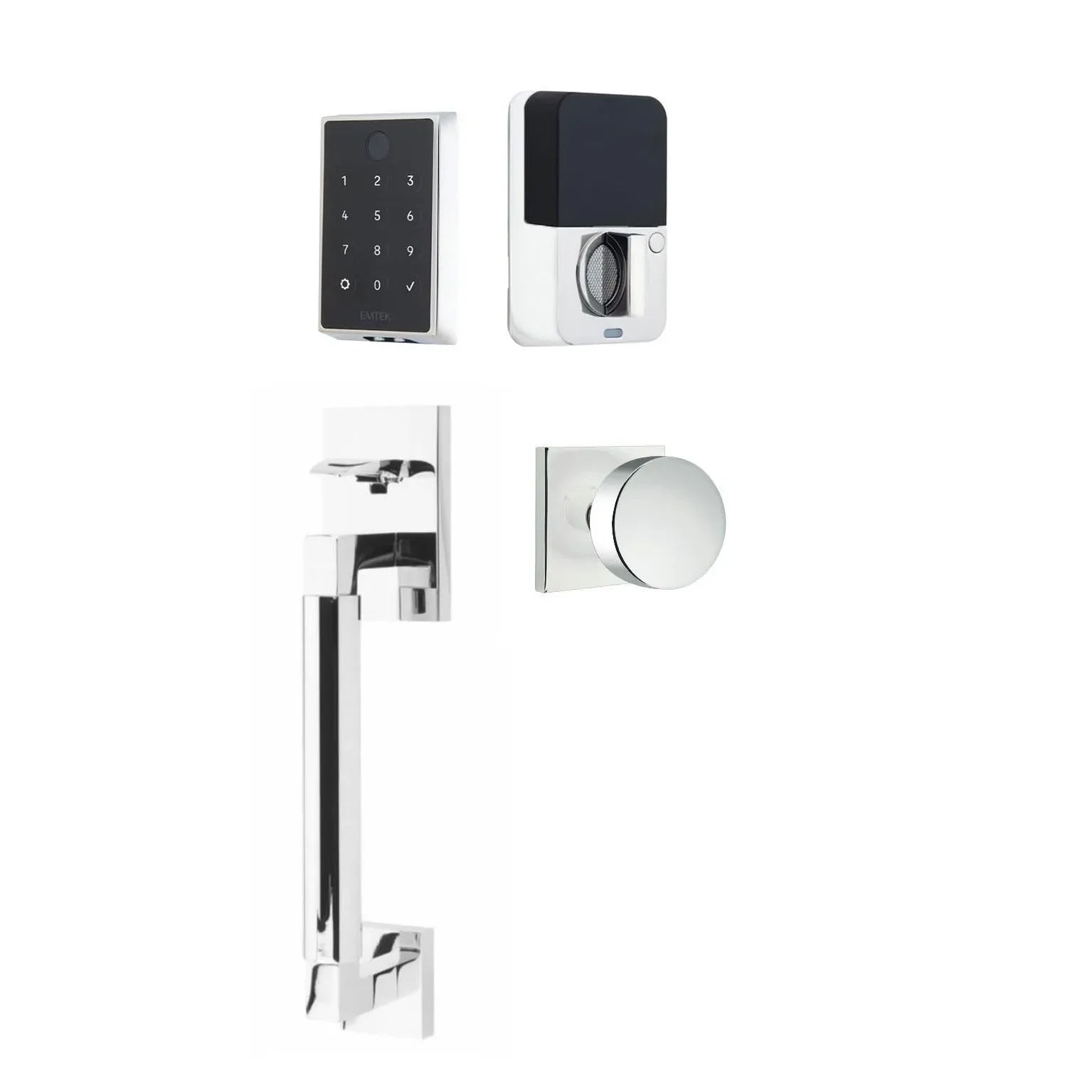 Emtek EMPowered 2 Touch Entry Set with Hercules Smooth Grip and Round Knob Polished Chrome