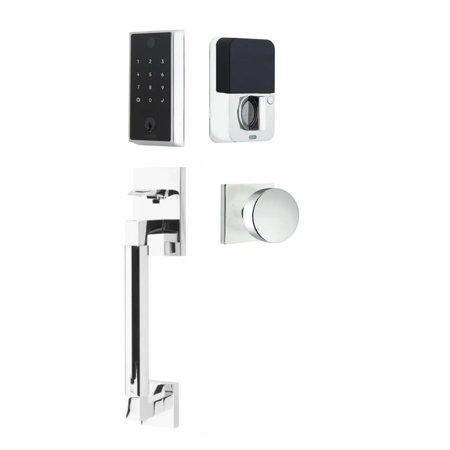 Emtek EMPowered 2 Touch Entry Set with Hercules Smooth Grip and Round Knob Polished Chrome