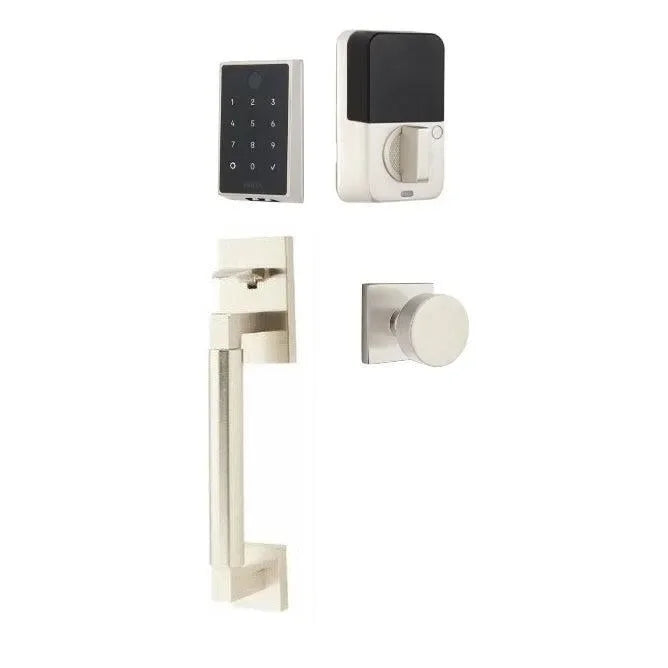 Emtek EMPowered 2 Touch Entry Set with Hercules Smooth Grip and Round Knob Satin Nickel