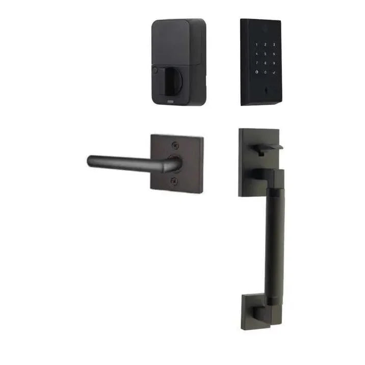 Emtek EMPowered 2 Touch Entry Set with Hercules Smooth Grip and Stuttgart Lever Flat Black