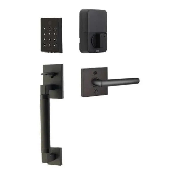 Emtek EMPowered 2 Touch Entry Set with Hercules Smooth Grip and Stuttgart Lever Flat Black
