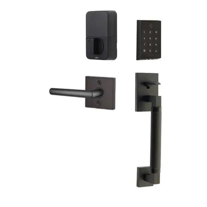 Emtek EMPowered 2 Touch Entry Set with Hercules Smooth Grip and Stuttgart Lever Flat Black