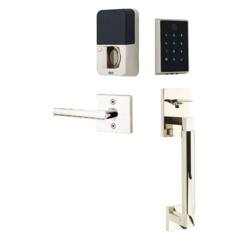 Emtek EMPowered 2 Touch Entry Set with Hercules Smooth Grip and Stuttgart Lever Lifetime Polished Nickel
