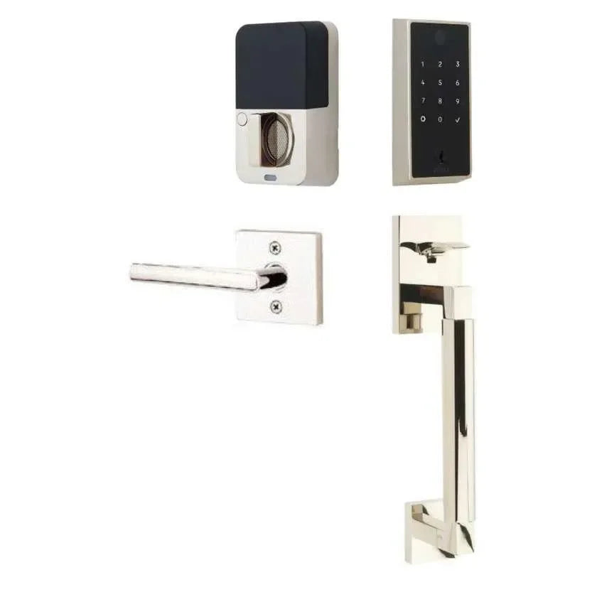 Emtek EMPowered 2 Touch Entry Set with Hercules Smooth Grip and Stuttgart Lever Lifetime Polished Nickel