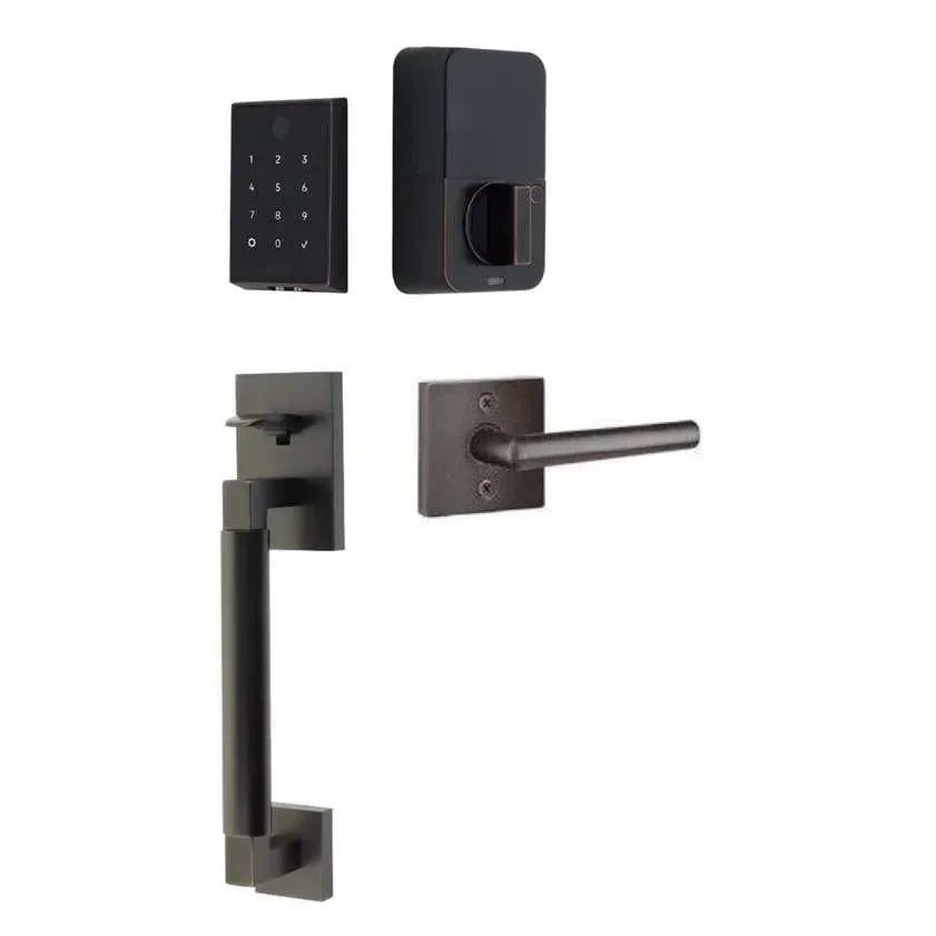 Emtek EMPowered 2 Touch Entry Set with Hercules Smooth Grip and Stuttgart Lever Oil Rubbed Bronze