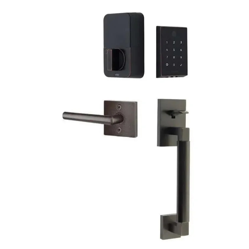 Emtek EMPowered 2 Touch Entry Set with Hercules Smooth Grip and Stuttgart Lever Oil Rubbed Bronze