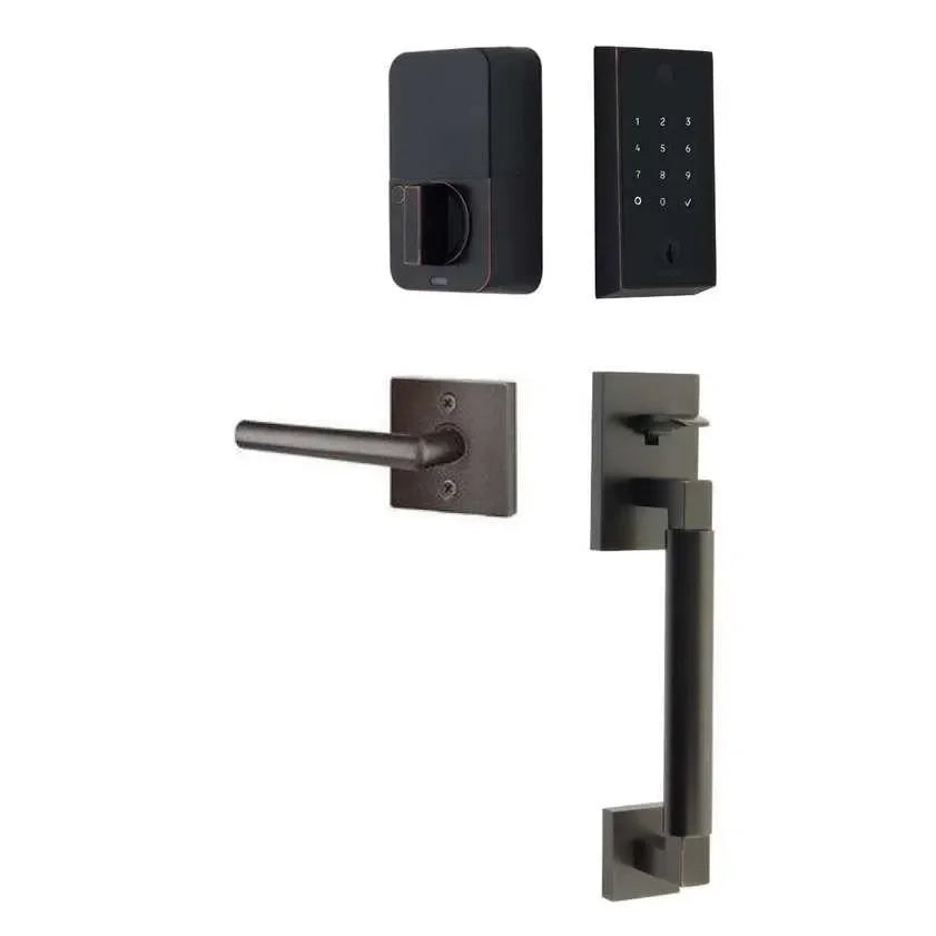 Emtek EMPowered 2 Touch Entry Set with Hercules Smooth Grip and Stuttgart Lever Oil Rubbed Bronze