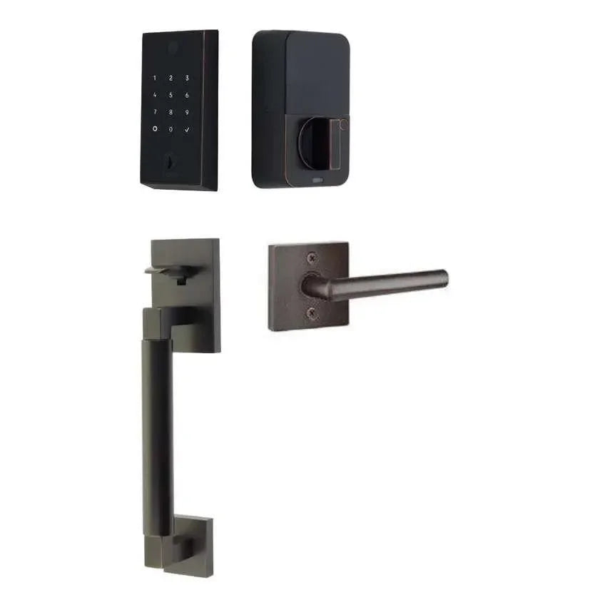 Emtek EMPowered 2 Touch Entry Set with Hercules Smooth Grip and Stuttgart Lever Oil Rubbed Bronze
