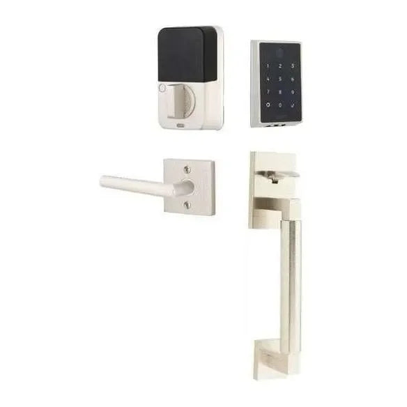 Emtek EMPowered 2 Touch Entry Set with Hercules Smooth Grip and Stuttgart Lever Satin Nickel