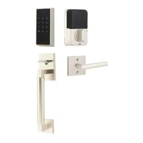 Emtek EMPowered 2 Touch Entry Set with Hercules Smooth Grip and Stuttgart Lever Satin Nickel