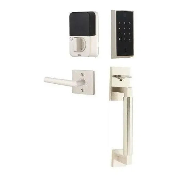 Emtek EMPowered 2 Touch Entry Set with Hercules Smooth Grip and Stuttgart Lever Satin Nickel