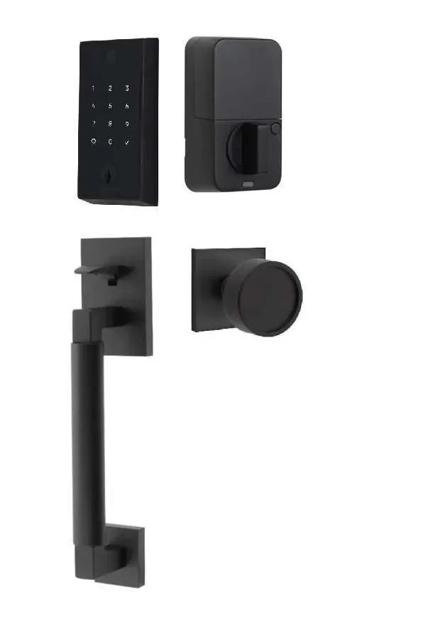 Emtek EMPowered 2 Touch Entry Set with Hercules Smooth Grip and Verve Knob Flat Black