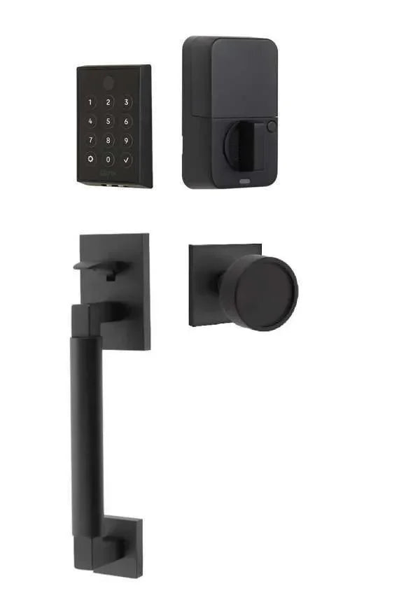 Emtek EMPowered 2 Touch Entry Set with Hercules Smooth Grip and Verve Knob Flat Black