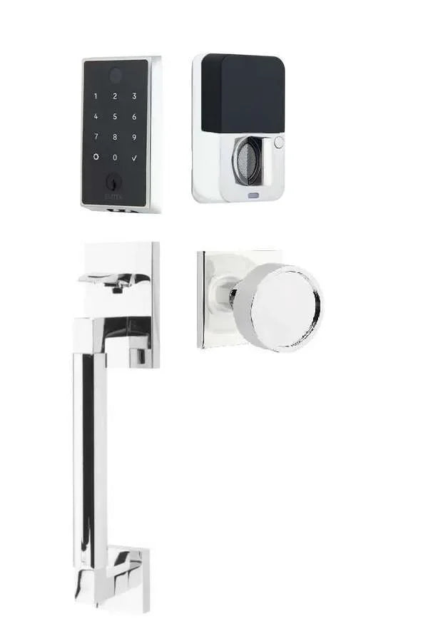 Emtek EMPowered 2 Touch Entry Set with Hercules Smooth Grip and Verve Knob Polished Chrome
