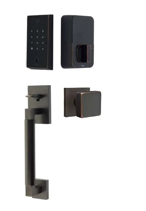EmtekEmtek EMPowered 2 Touch Key Free Entry Set with Hercules Smooth Grip and Square Knob in 