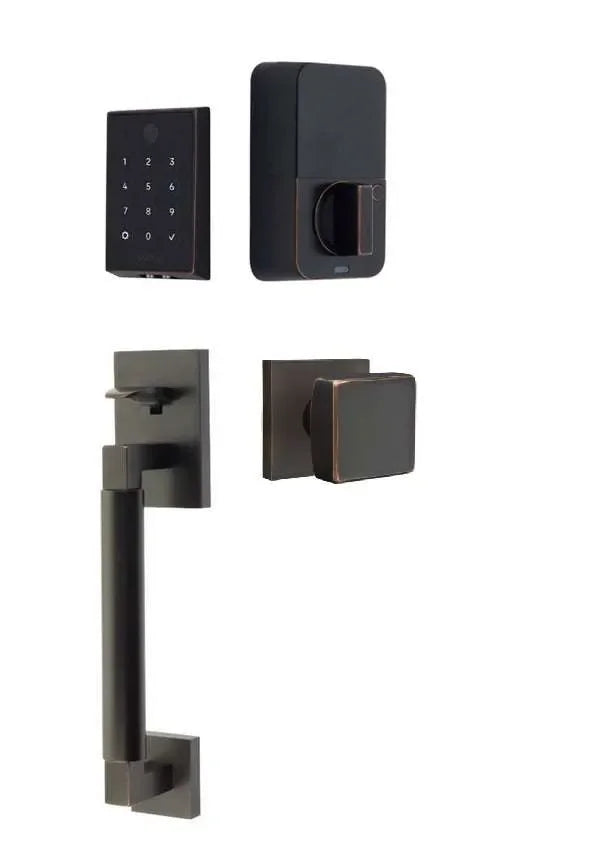 EmtekEmtek EMPowered 2 Touch Key Free Entry Set with Hercules Smooth Grip and Square Knob in 