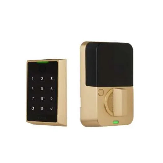 The Emtek Emtek EMPowered 2 Touch Deadbolt in Satin Brass finish.