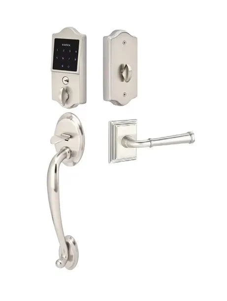 Emtek EMTouch Classic Style Electronic Keypad Entry Set with Merrimack Lever and Wilshire Rosette in Satin Nickel finish
