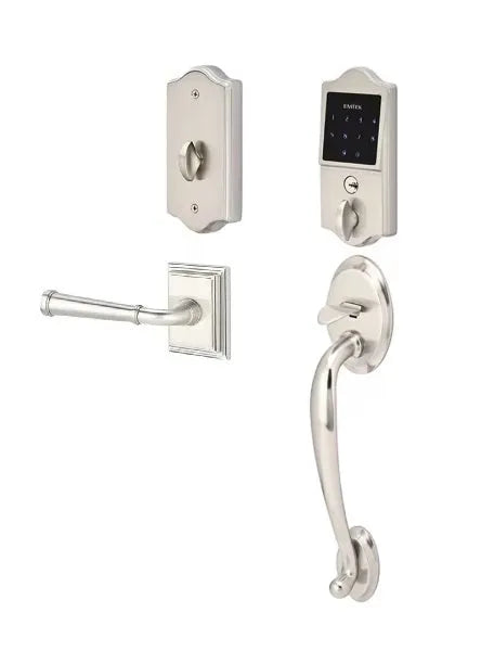Emtek EMTouch Classic Style Electronic Keypad Entry Set with Merrimack Lever and Wilshire Rosette in Satin Nickel finish