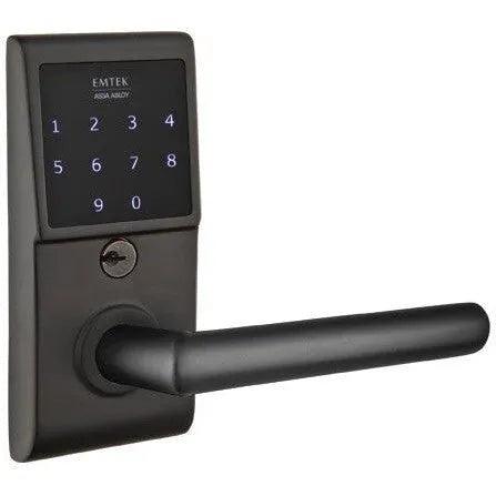 Emtek EMTouch Electronic Touchscreen Keypad Leverset with Stuttgart Lever in Flat Black finish