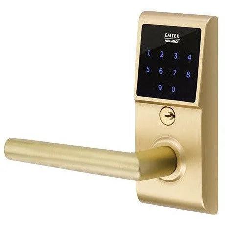 Emtek EMTouch Electronic Touchscreen Keypad Leverset with Stuttgart Lever in Satin Brass finish