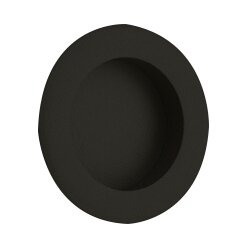 The Emtek 2 1/2" Round Flush Pull in Flat Black finish