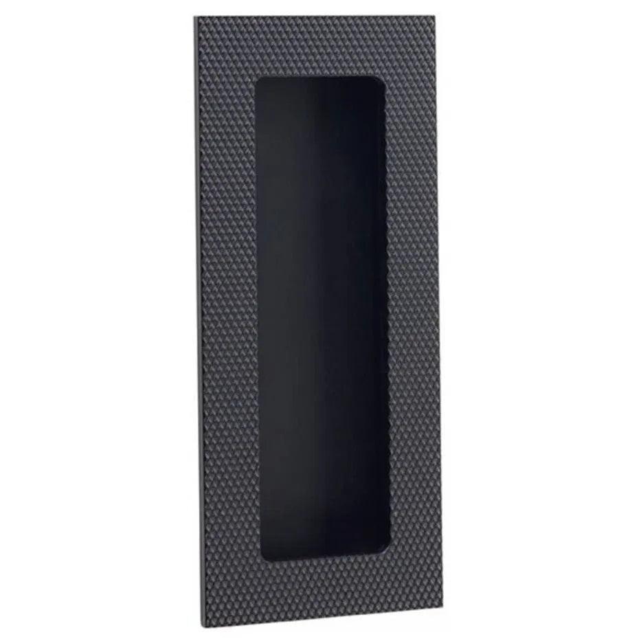 Emtek 4" Modern Rectangular Knurled Flush Pull with Plain Pocket in Flat Black finish