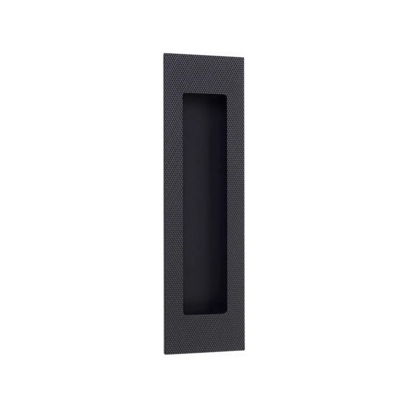 Emtek 7" Modern Rectangular Knurled Flush Pull with Plain Pocket in Flat Black finish