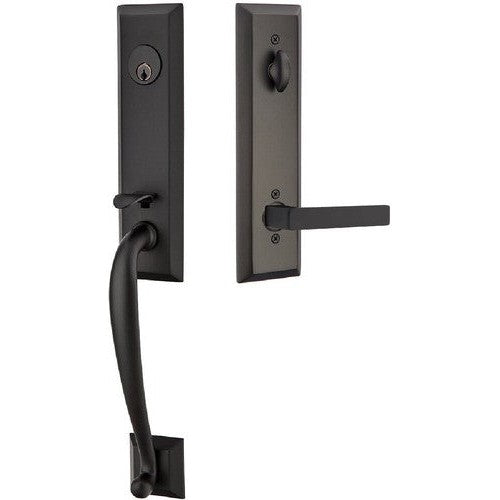 Emtek Adams Tubular Entrance Handleset With Dumont Lever in Flat Black finish