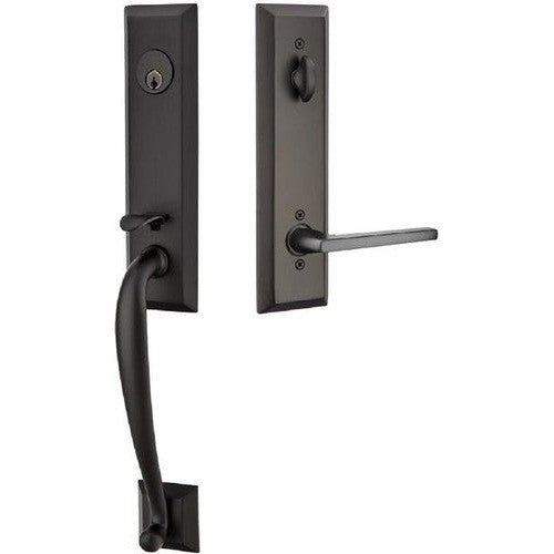 Emtek Adams Tubular Entrance Handleset With Helios Lever in Flat Black finish