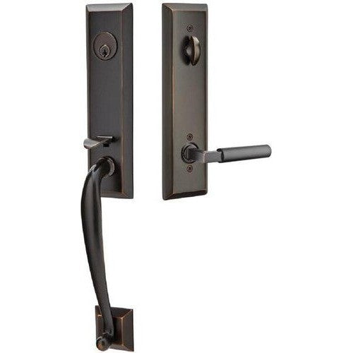 Emtek Adams Tubular Entrance Handleset With Hercules Lever in Flat Black finish