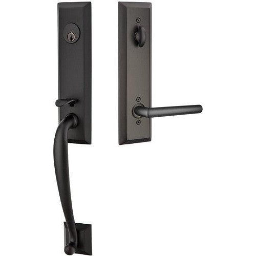 Emtek Adams Tubular Entrance Handleset With Stuttgart Lever in Flat Black finish