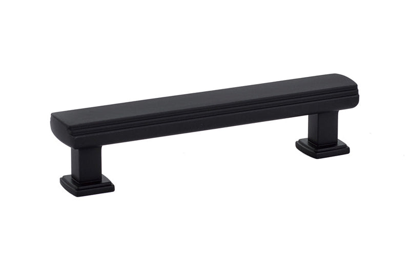 The Emtek Art Deco Cabinet Pull, 4" Center to Center in Flat Black finish