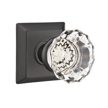 Emtek Astoria Clear Knob with Quincy Rosette in Flat Black finish