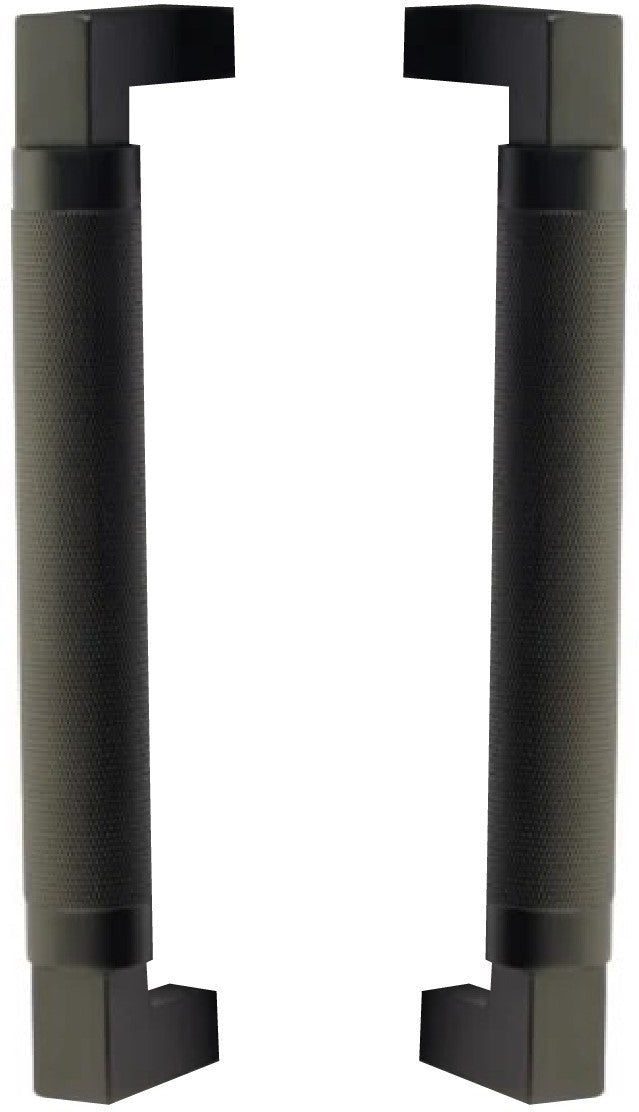 The Emtek Back to Back Hercules Knurled Door Pull, 8" Center to Center in Flat Black finish