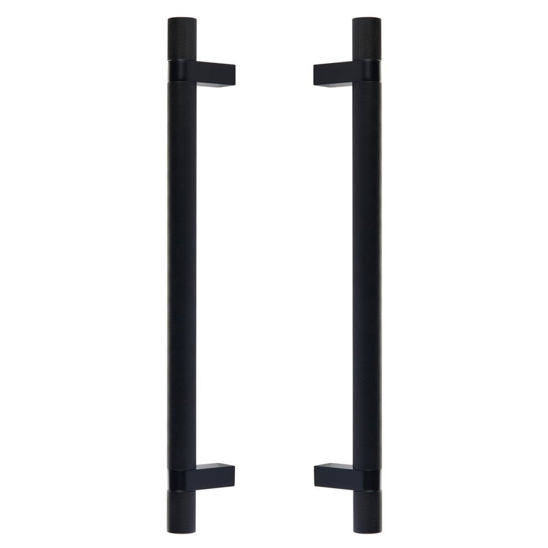 The Emtek Back-to-Back Select Smooth Appliance Bar Pull, 12" C-to-C in Flat Black finish