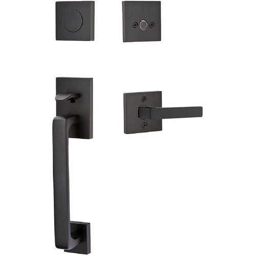 Emtek Baden Entrance Handleset With Dumont Lever in Flat Black finish