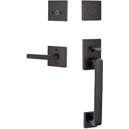 Emtek Baden Entrance Handleset With Freestone Lever in Flat Black finish