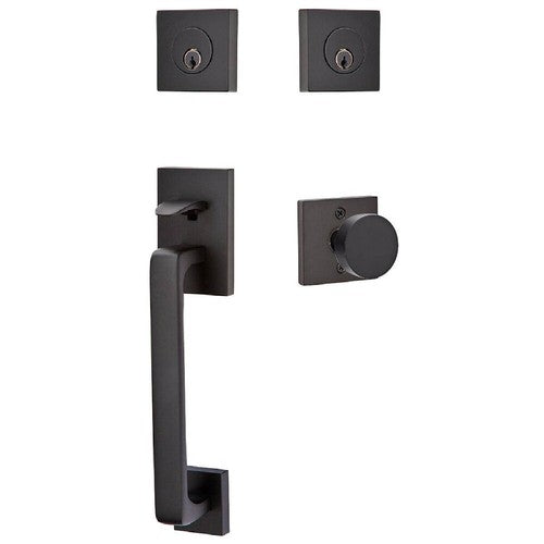 Emtek Baden Entrance Handleset With Round Knob in Flat Black finish